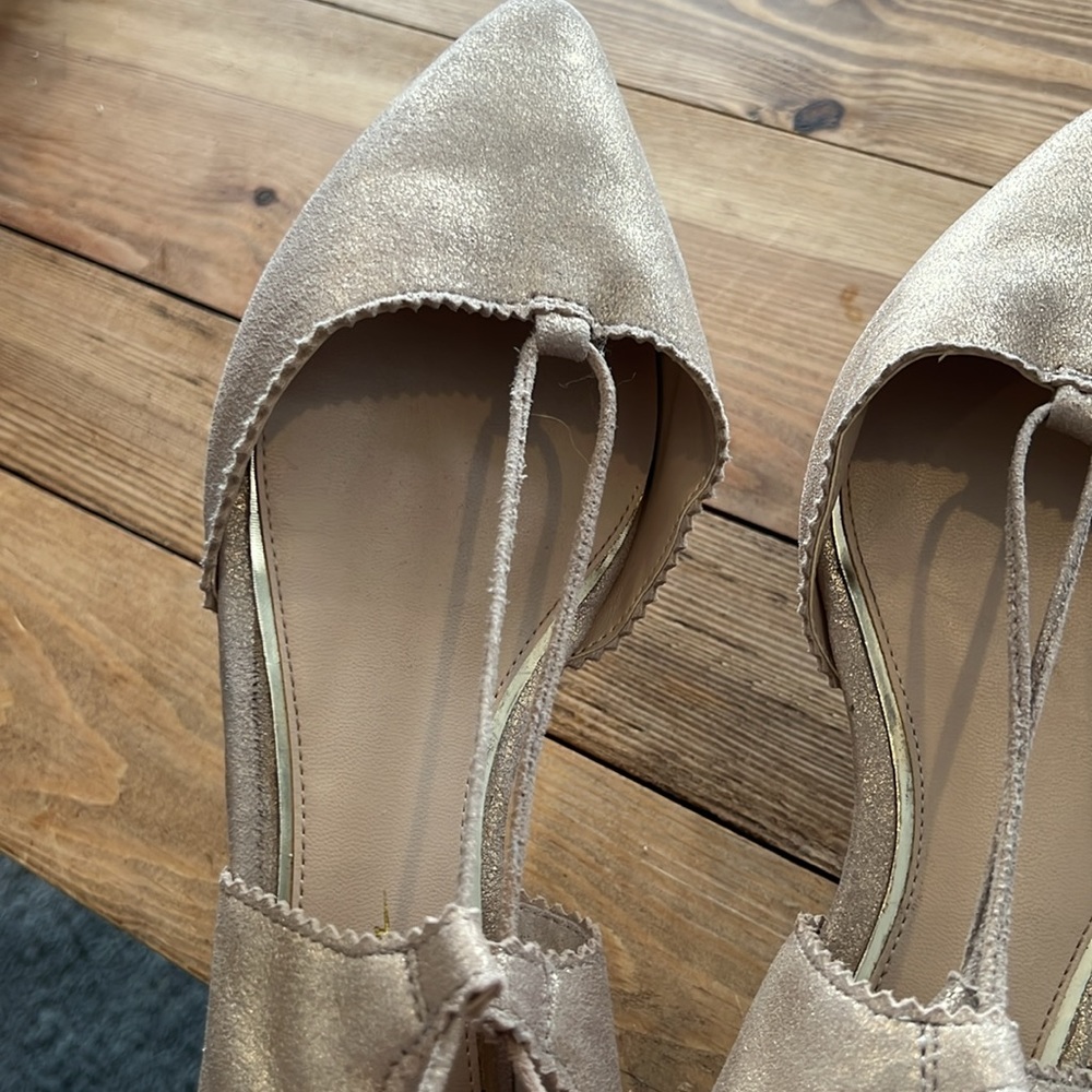 Jessica Simpson lace up tan metallic ballet flats - Picture 6 of 7
